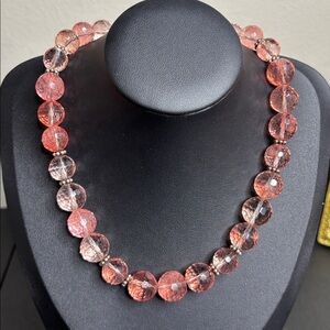 Pink Crystal Glass Quartz Flower Necklace Beaded Marked 925 Sterling Silver